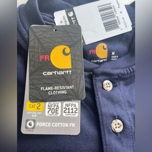 NWT Carhartt Force 100237 Flame-Resistant Cotton Long-Sleeve Henley Navy Blue M